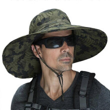 Men's Wide Brim Sun Hat UPF50+ Waterproof Breathable Bucket Hat for Fishing, Hiking, Camping (Camouflage Army Green)