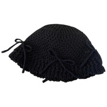 Girls Teens Crochet Bucket Hat with Bowknot Decals Woman Straw Weaving Floppy Hat Teens Summer Spring Camping Sun Hat Black