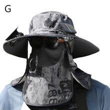 (Dark gray ink) Men Sun Hat with 2 Solar Fan Fishing Hats Wide Brim Sun Hat for Summer Camping