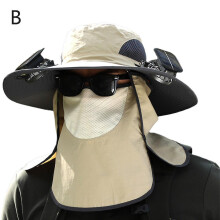 (Khaki) Men Sun Hat with 2 Solar Fan Fishing Hats Wide Brim Sun Hat for Summer Camping