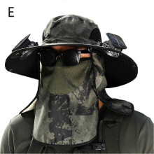 (Military green ink) Men Sun Hat with 2 Solar Fan Fishing Hats Wide Brim Sun Hat for Summer Camping