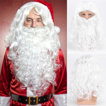 (A) Santa Claus Wig Suit Christmas Party Play The Role of Headwear White Beard Christmas Festival Perform Accessory Long Curly Hair