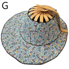 (Style7) Bamboo Fan Foldable Sun Hat Wide Brim for Travel Outdoor Sports Camping