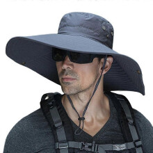 Men's Wide Brim Sun Hat UPF50+ Waterproof Breathable Bucket Hat for Fishing, Hiking, Camping (dark grey)