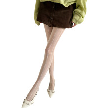 Patterned Tights Fishnet Stockings Heart-Milky white os