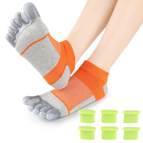 Adjustable Toe Separator Socks - Bunion Corrector & Toe Alignment Grey+Orange