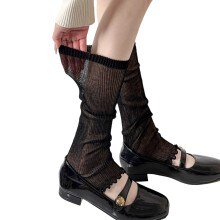Women's Trendy Knee Length Footless Socks with Ruffled-Black os