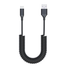 Dehnbares USB-zu-USB-C-Federkabel, dehnbar bis zu 150-Schwarz