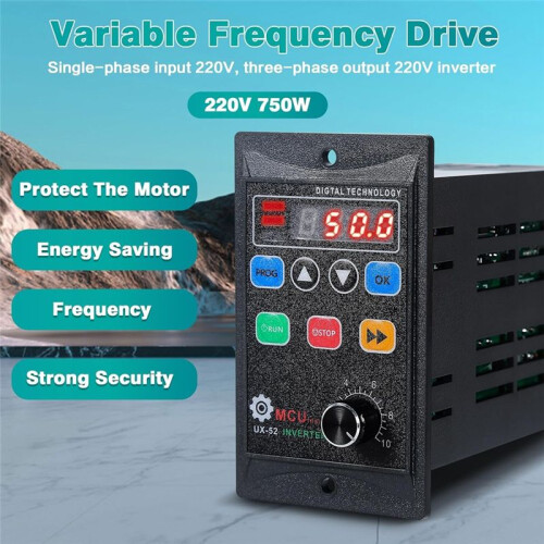 Inverter Embedded VFD 750W Frequency Changer 1HP Frequency Transformer for 3PH Asynchronous Motor Speed Regulation