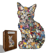 (M) Wooden Cat Puzzle Coin Bank, DIY Assembly Model Kit, Educational Brain Teaser, Family Activity Gift