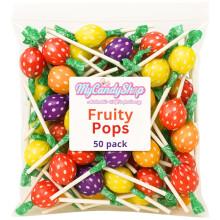 Swizzles Fruity Pops Lollies - 50 Retro British Lollipops - Vegan Sweets Strawberry, Lemon, Orange & Blackcurrant Flavours