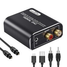 Digital Till Analog Ljudomvandlare, 192 KHz Digital Koaxial och Optisk med Optisk Kabel för HDTV Hemmabiosystem