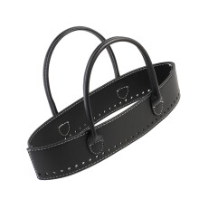 Trendige handgewebte Strandtasche mit PU-Lederbesatz und-Schwarz