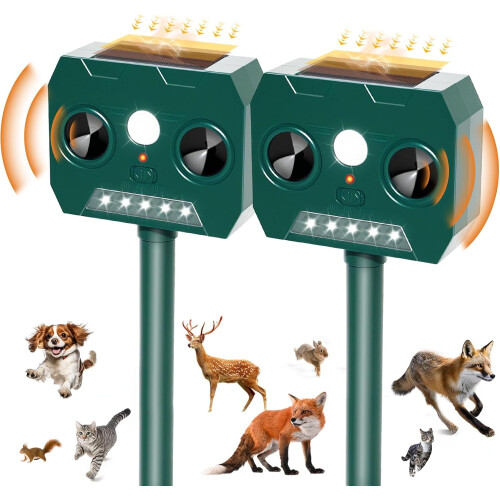 2 Pack Cat Repellent Ultrasonic Deterrent Solar with Motion Sensor and LED Light