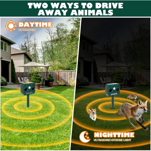 2 Pack Cat Repellent Ultrasonic Deterrent Solar with Motion Sensor and LED Light 2