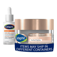 Cetaphil Vitamin C Serum, Dermatologist Tested, 1oz + Healthy Renew Skin Tightening Night Cream 1.7 Oz, Wrinkle Repair Cream for Face with Peptides