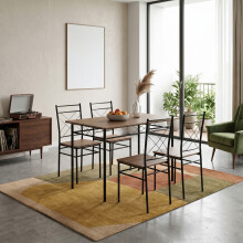 5 Pieces Oak Wood Grain Dining Table Set with 4 X-Back Metal Frame Dining Chairs