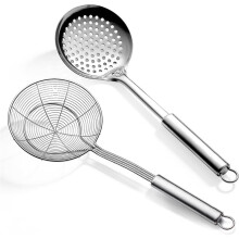 Cucharón Colador de Araña 2 Piezas, Cucharas Ranuradas de Acero Inoxidable para Colar Pasta/Cocinar/Freír
