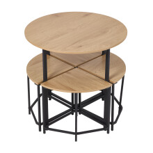5 Piece Round Oak Wood Grain Dining Set with 4 Sector Space Saving Stools