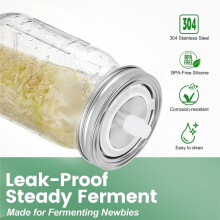 Couvercles de Fermentation MasonJar, 4 Pièces en Acier Inoxydable à Auto-Évacuation pour Bocaux à Large Ouverture, pour Choucroute