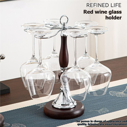 Freestanding Wine Glass Rack,Countertop Stemware Rack with 6 Hooks,Metal Organizer for Home Kitchen Bar,Table Top
