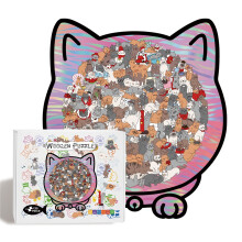 (MLD006) Cat Wooden Puzzle Toy, DIY Jigsaw Craft, Educational Brain Teaser Family Gift