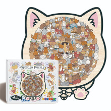 (MLD005) Cat Wooden Puzzle Toy, DIY Jigsaw Craft, Educational Brain Teaser Family Gift