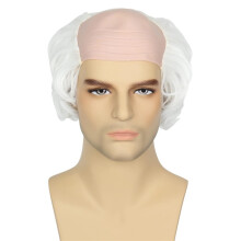 (White) Halloween COS Party Scientist Men's Bald Hair Wig Old Man Role Playing Makeup Ball Headset Cosplay Wigs