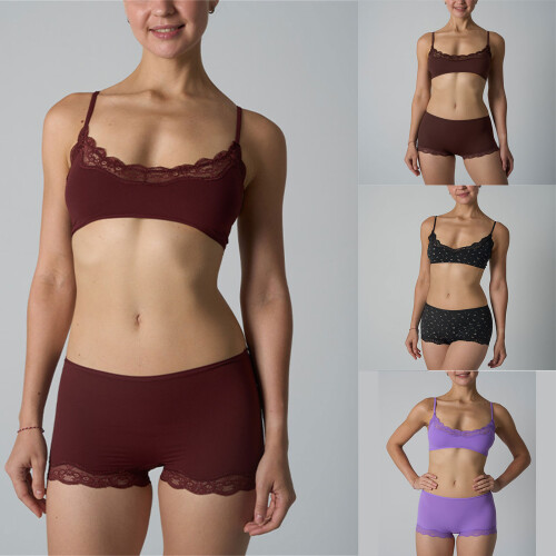 Damen Spitzen-Bralette und Höschen-Set,-Schwarzes Blumenmuster M 2