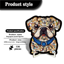 Wooden Dog Puzzle, Unique Shape Jigsaw Toy, Brain Teaser Craft, Family Activity Gift, 136 Pieces
