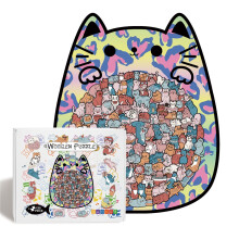(MLD1004) Premium Wooden Cat Puzzle, Unique Shape Brain Teaser Toy, Family Interactive Gift