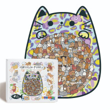 (MLD1003) Premium Wooden Cat Puzzle, Unique Shape Brain Teaser Toy, Family Interactive Gift