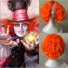 Cosplay Wigs Adventures in Wonderland The Mad Hatter Wig Halloween Wig Orange Short Wave Alice Costume Ball Role Play Headpiece