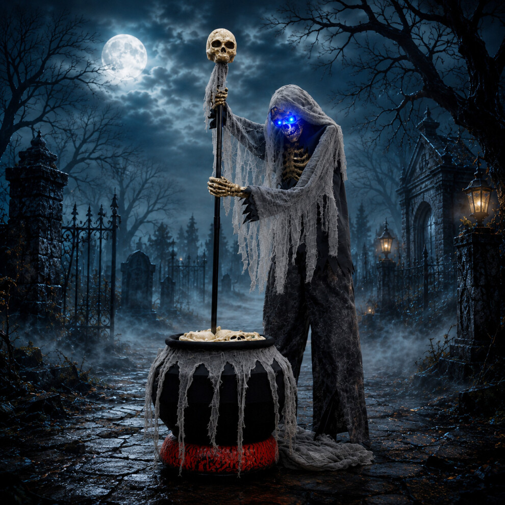 Samuel Alexander Animated Stirring Cauldron Creep Skeleton Halloween Decoration With Led Eyes - Black - Image 5