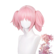 Role Dual Horsetail Party Ceremonial Dress Match Headwear Anime Puella Magi Madoka Magica Cosplay Pink Wig
