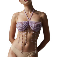 Multilayer Body Chain Harnas Kralen Borstketting Mode-Paarse os