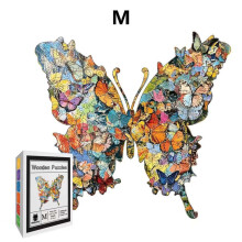 (gift box design, M) Wooden Butterfly Puzzle, Unique Shape Jigsaw Toy, Brain Teaser Craft, Family Activity Gift