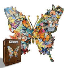 (Piggy bank design, M) Wooden Butterfly Puzzle, Unique Shape Jigsaw Toy, Brain Teaser Craft, Family Activity Gift