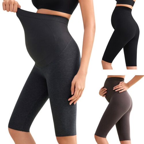 Pantalon de grossesse en coton fin à cinq points,-Gris marron M 1