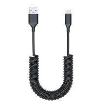 Verstelbare lengte USB naar Type C Opgerolde oplaadkabel-Zwart