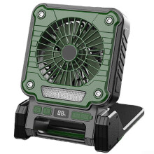 Solar Powered Camping Fan with LED Light, Dual Charging via Solar and Type C, Portable Outdoor Use, Green