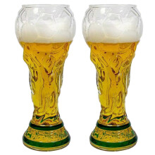 2 Pack Football Trophy Beer Glasses, 500ml Game Day Celebration Drinkware, Clear Glass Cups for Home Bar and Party