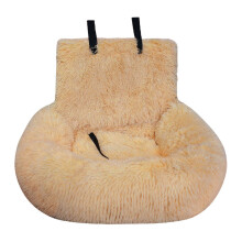 Dog Car Seat Travel Bed with Safety Straps Plush Fluffy Pet Seat Non Slip Backing Detachable Washable Cushion for Small and Large Dogs