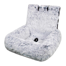 Dog Car Seat Travel Bed with Safety Straps Plush Fluffy Pet Seat with Non Slip Backing Detachable Washable Cushion for Small and Large Dogs