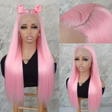 (D) Cosplay Wig Front Lace Long Hair Party Woman High Temperature Silk Wig Cover Cocktail Party Nature Straight Hair