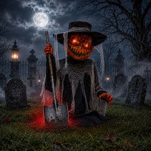 3ft Tall Pop-up Pumpkin Scarecrow Halloween Animatronic Decoration with LEDs