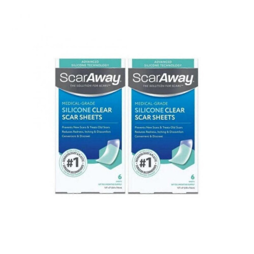 (12pcs -2boxes) ScarAway Advanced Clear Silicone Scar Sheets, White, 6 count