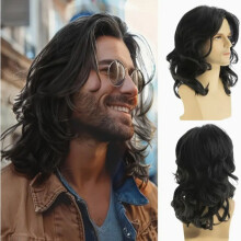 (A) Stage Sitcom Cos Female Mullet Wig Cocktail Party Man Suit Match No Bangs Shoulder Length Synthetic Wig Bar Medium Length Hair