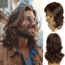 (B) Stage Sitcom Cos Female Mullet Wig Cocktail Party Man Suit Match No Bangs Shoulder Length Synthetic Wig Bar Medium Length Hair