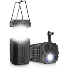 Lanterne de camping à manivelle, lampe LED portable avec batterie externe 5000 mAh, lampe de tente rechargeable, lampe torche d'urgence, Li